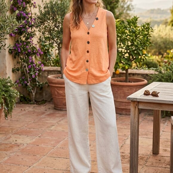 Soft Surroundings Tops - Soft Surroundings Size M Danielle Sleeveless Mixed Button top Apricot Artsy Boho